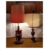 2 WOOD SPINDLE TABLE LAMPS