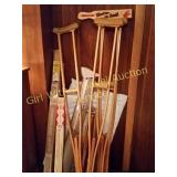 CRUTCHES, DOOR HARDWARE, CLOTHES LINE, ETC