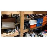 Group of Tackle Boxes, Fishing Pole Handles, Fish Finders, Boat Propellers, Etc.