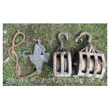 (2) Large Wood Pulleys with Other Metal Pulley