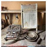 Group of Cast Iron Skillets, Washboard, Cleaver, Etc.