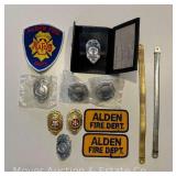 Group of Alden Fire Department Badges, Patches, Etc.