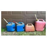 (4) Gas and Kerosene Cans, Most Full, 5-8 Gallons