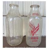 (2) Neelands Dairy Milk Bottles, One Quart, Red Lettering and Embossed