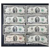 (8) $2 Bills, One with Red Seal