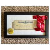 1960 Alden State Bank Framed Check, Village of Alden Centennial Ribbon and Silver Pin Back Button