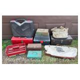 Group of Empty Tool Boxes, Storage Boxes, Salisbury Canvas Tool Bag, Etc.