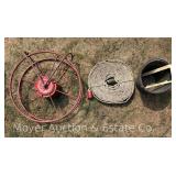 Hose Reel, Fire Hose, Rubber Bucket, and Alden Hook & Ladder Co. License Plate Frame