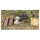 Group of Car Ramps, Roof Vents, Bug Zapper, Roll of Chain Link Fence, Etc.