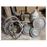 Bench Vise, Bottle Jack, Railroad Track Piece, and Asst. Hubcaps