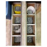 Large Group of Asst. Nails in Wood Nail Chest