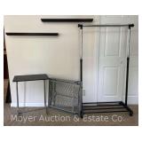 Adjustable Rolling Garment Rack, Dog Gate, and Colapsible Computer Desk