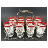 Vintage MCM Style American Eagle Drinking Glasses, with Wire Carrier, Glasses are 5.5'h