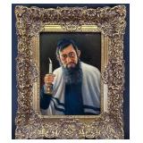 Caspar Mine (1905- ) Painting on Board Portrait of Rabbi, Framed, 17'x14'