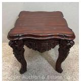 Carved Wood End Table with Lions Heads and Claw Feet, 24'x24'x26'