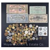 Group of Foreign Coins and Paper Money