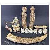 Group of Decorative Asian Style Statues, Buddha Figures, Monkeys, Etc.