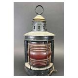 Antique Ship Port Light, Red Glass Globe, 13'h