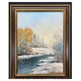Walter Netchy Snowscape Painting on Canvas, Rochester NY Artist, Framed, 20'x16'