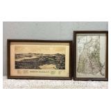 (2) Framed New Hampshire Prints, Matching Frames, 26'x18' and 21'x33'