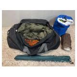 Aqua Quest Tarp, Misc. Tent Stakes and Tope, Aluminum Poles, Lewis N' Clark Duffle, Etc.