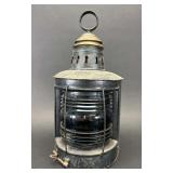 Antique Ship Starboard Light, Blue/Green Glass Globe, 13'h