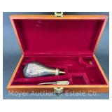Wood Blackpowder Pistol Case with Powder Flask and Bullet Mold