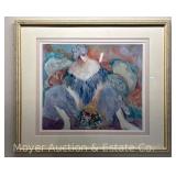 Framed Barbara A. Wood 'Blue Lady' Lithograph, Artist Signed, No. 334/975, 38'x44'