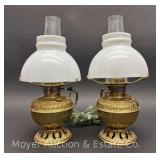 Pair of Small Oil Lamps, Electrified, 12'h