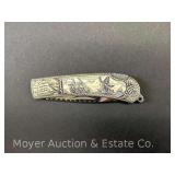 Sam McDowell 'Humpback Sky Hopping' Scrimshaw Carved Pocket Knife, 2006