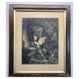 Sir Walter Scott in His Study Lithograph, Framed, 26'x22' Overall