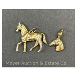 (2) 14k Yellow Gold Horse Charms, 3.3dwt. Total Weight