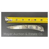 Sam McDowell 'Humpback Sky Hopping' Scrimshaw Carved Pocket Knife, 2006