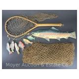 Decorative Fish Nets, with Hand Painted Wood Fish and Trout