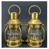 Pair of Decorative Brass Nautical Anchor Lights, Oil Lamps, 7.5'h