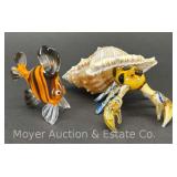 Art Glass Hermit Crab and Fish, 2'-4'w