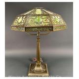 Stunning Slag Panel Table Lamp, Brass Base, with Scroll Style Brass Shade, 25'h