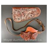 Tooled Leather Pistol Case and Holster, with Belt