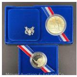 1986 United States Liberty Silver Dollar, and 1986 Liberty Half Dollar, with Original Boxes