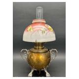 Copper Tone Banquet Lamp, Ball and Talon Feet, Hand Painted Shade, Electrified, 20'h