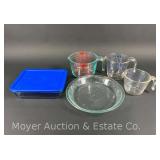 Pyrex Glass Measuring Cups, Pie Plate and Covered Storage Container