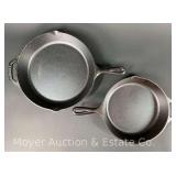 (2) Lodge Cast Iron Skillets, with Lids, Includes Other Odd Lid, 10' and 13'w