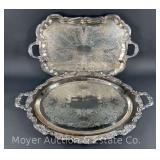 (2) Large Silver Plate Serving Trays, 28'-30'w
