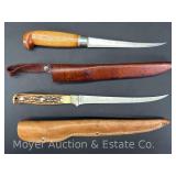 Schrade Uncle Henry Fillet Knife and Other, Both with Leather Sheaths, 11'-12' Long