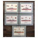 (5) Framed US Military Art Naval Ship Specification Prints, 16'x20'