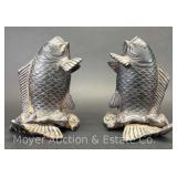 (2) Cast Iron Koi Fish Statues/Bookends?, 7'h