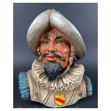 Spanish Conquistador Chalkware Bust, 10.5'h