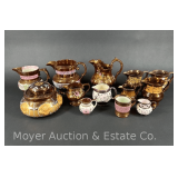 (13) Pieces of Copper Lusterware, Creamers, Pitchers, Etc., 2'-6'h