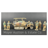 King & Country Afrikakorps Set: 6 Metal Soldiers, and Resin Tank (damaged), Soldiers are 3'h