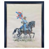 Civil War 'Southern Standard Bearer' Painting on Paper, Artist Signed, Framed 20'x16'